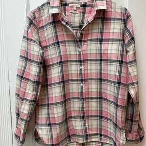 Barbour Women’s Pink and Cream Plaid Button Down Shirt - Sz 6